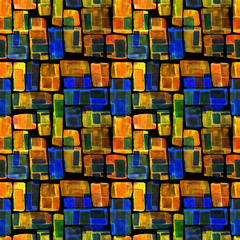 Panele Szklane Podświetlane  Akwarela bezszwowe wzór z kolorowych kwadratów. Streszczenie tekstura geometryczna do projektowania dekoracji. Sztuka współczesna. Streszczenie tło okładki kreatywnych.