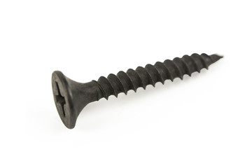 Close up black screw isolated on white background with clipping path