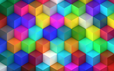 Plastic Colorful Cubes Background in Orthographic View - 3D Illustration