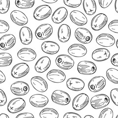 Hand drawn olive. Vector  seamless pattern.