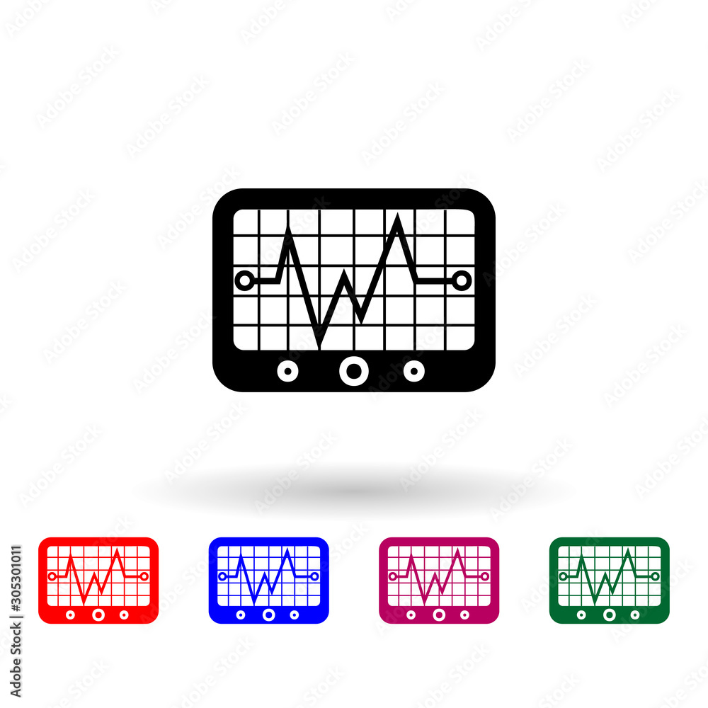 Poster electrocardiogram device and heart pulse on screen multi color icon. simple glyph, flat vector of me