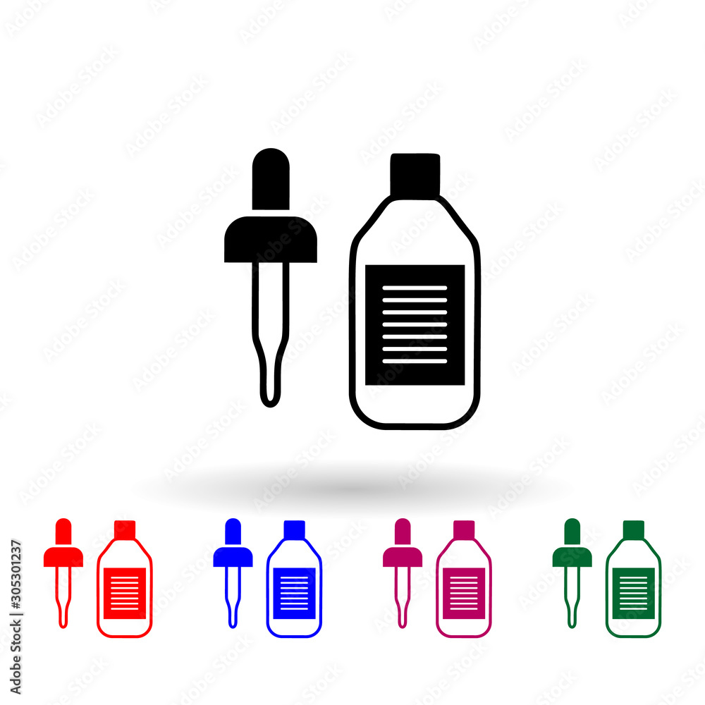 Poster pipette and bottle multi color icon. simple glyph, flat vector of medecine icons for ui and ux, webs