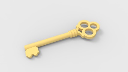 3d rendering of a key isolated in colored studio background