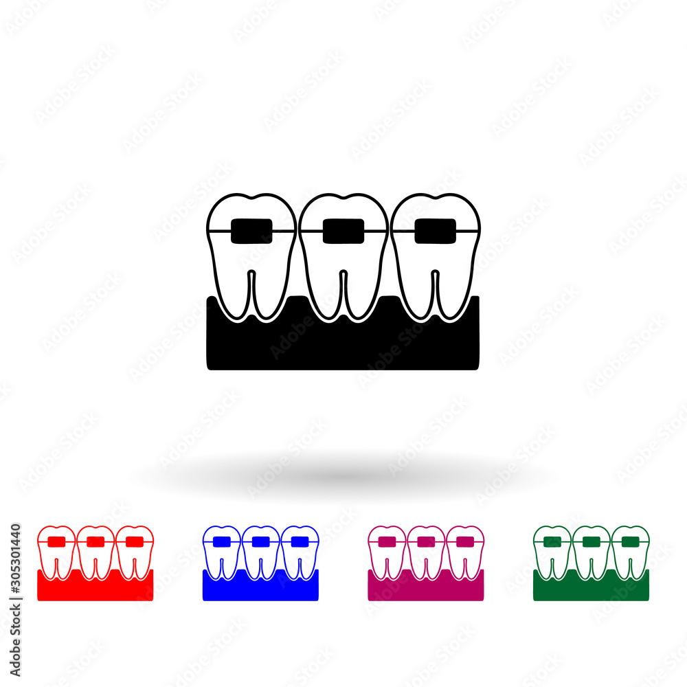 Poster tooth with braces multi color icon. simple glyph, flat vector of medecine icons for ui and ux, websi