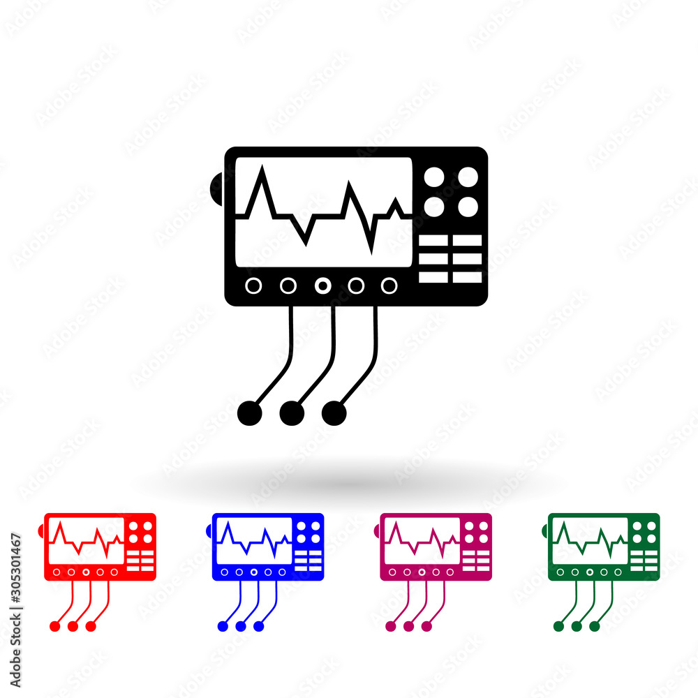 Poster electrocardiogram device and heart pulse on screen multi color icon. simple glyph, flat vector of me
