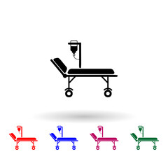 Hospital bed and cross with medicine dropper multi color icon. Simple glyph, flat vector of medecine icons for ui and ux, website or mobile application