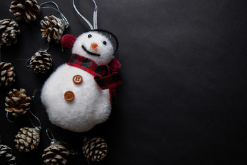 Decorative Christmas and snowman isolated on black background