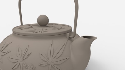 3d rendering of an asian japanese teapot isolated in studio backgroud