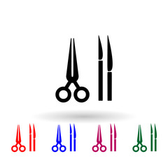 Surgical and scalpels scissors multi color icon. Simple glyph, flat vector of medecine icons for ui and ux, website or mobile application