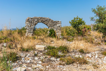Fototapeta na wymiar Aspendos or Aspendus, an open-air museum, an ancient Greco-Roman city in Antalya province of Turkey. 