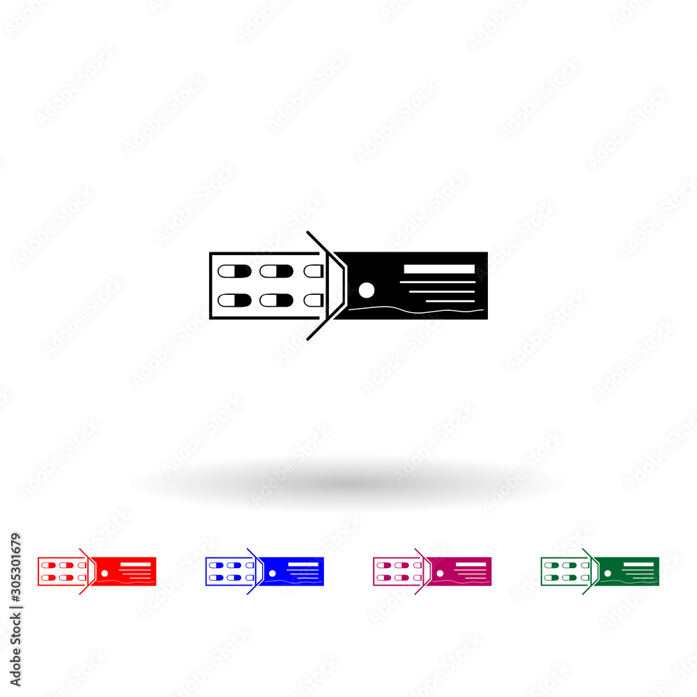 Poster pills and package multi color icon. simple glyph, flat vector of medecine icons for ui and ux, websi