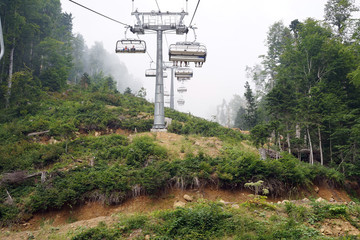 cable car, mountains, recreation, view, forest,