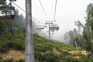 cable car, mountains, recreation, view, forest,
