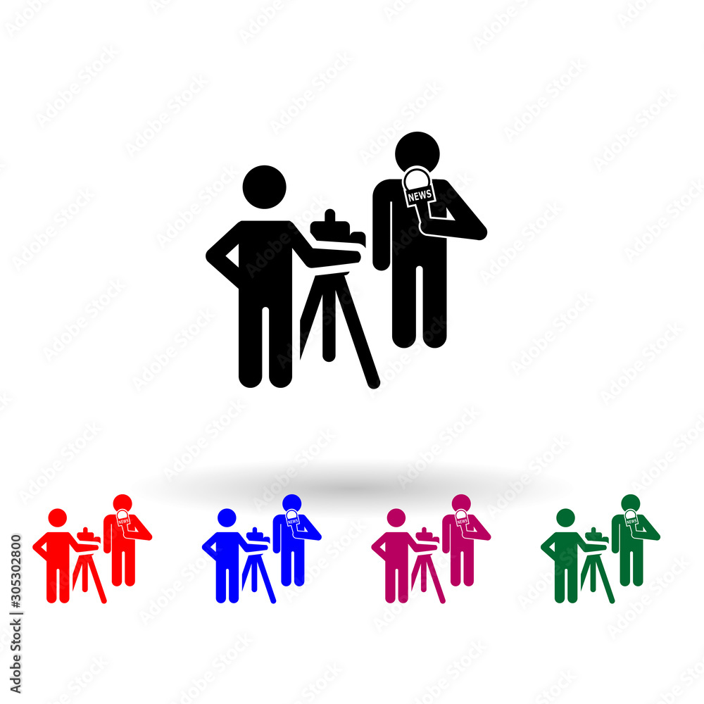 Poster cameraman and journalist multi color icon. simple glyph, flat vector of media icons for ui and ux, w
