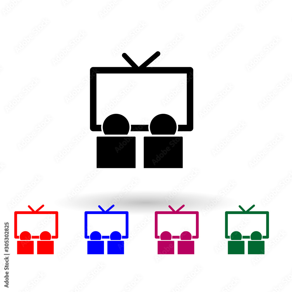 Poster watching television multi color icon. simple glyph, flat vector of media icons for ui and ux, websit