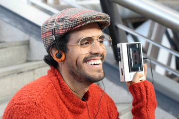 Guy listening to music in the 1980´s 