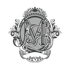 Stylish Victorian Ornament Heraldry Oval Monogram M S Letters Frame - 305303090