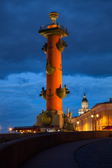  The Rostral column on the spit of Basil (Vasilievsky)  island in St. Petersburg, Russia