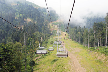 cable car, mountains, recreation, view, forest,