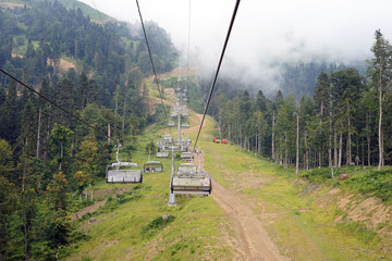 cable car, mountains, recreation, view, forest,