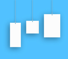 Set of blank hanging posters. Vector illustration.