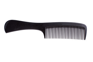 Black hair comb on white background. Plastic hair brush and copy space. - obrazy, fototapety, plakaty