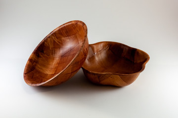 vintage wooden bowl on white background