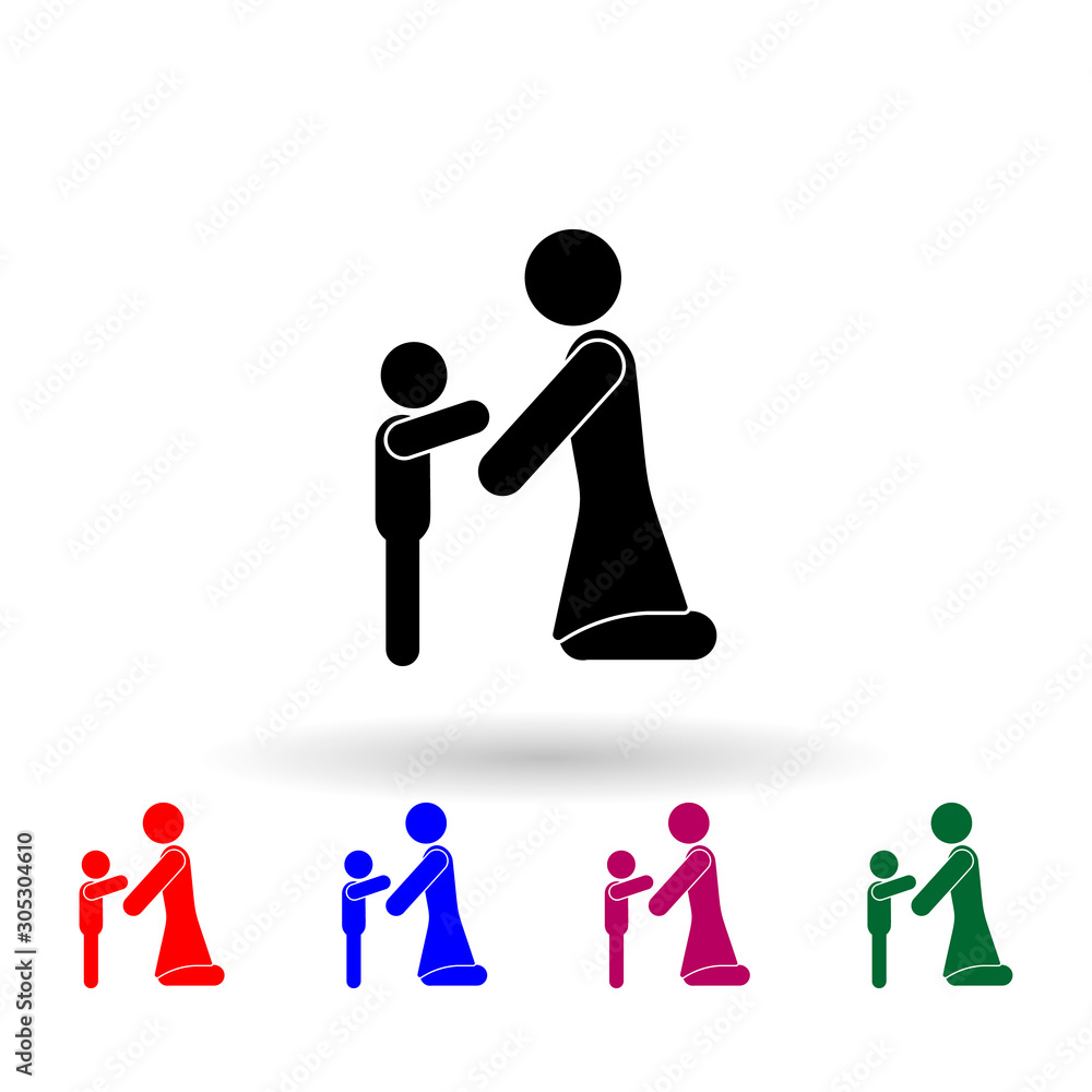 Poster child and mother multi color icon. simple glyph, flat vector of mother day icons for ui and ux, webs