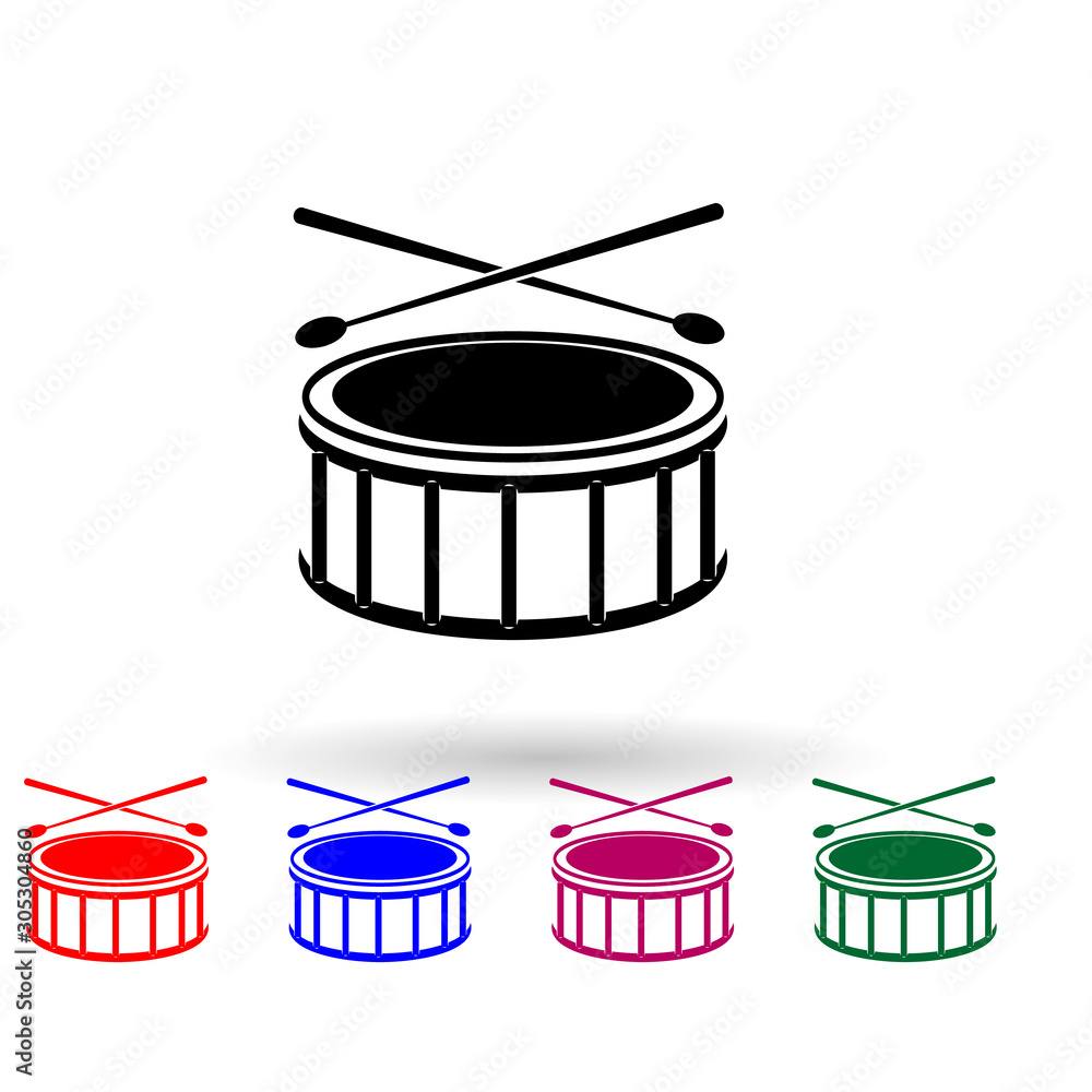 Poster drum multi color icon. simple glyph, flat vector of music instrument icons for ui and ux, website or