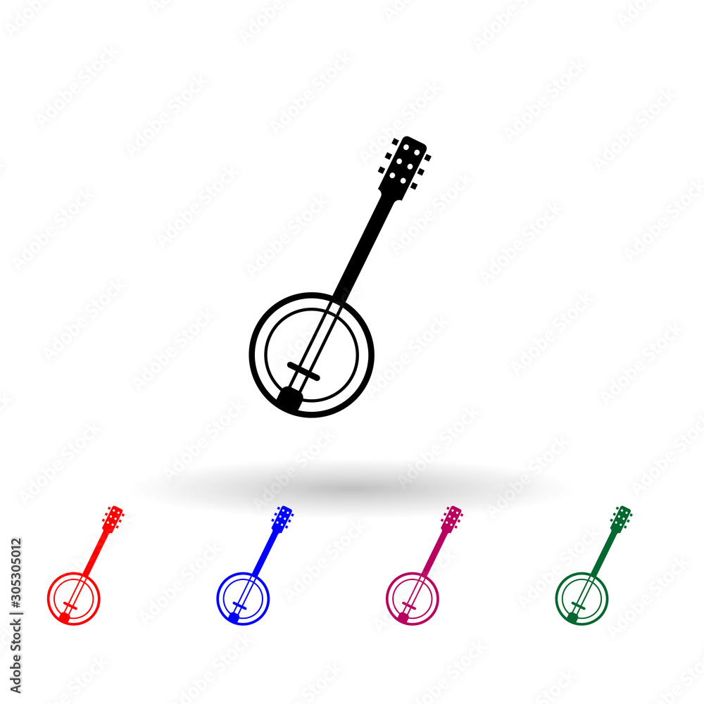 Poster banjo multi color icon. simple glyph, flat vector of music instrument icons for ui and ux, website o