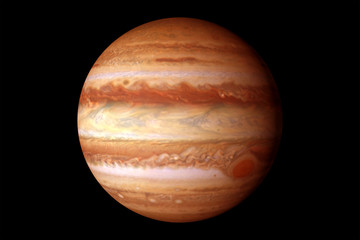 Planet Jupiter, with a big spot. On a black background. Elements of this image furnished by NASA