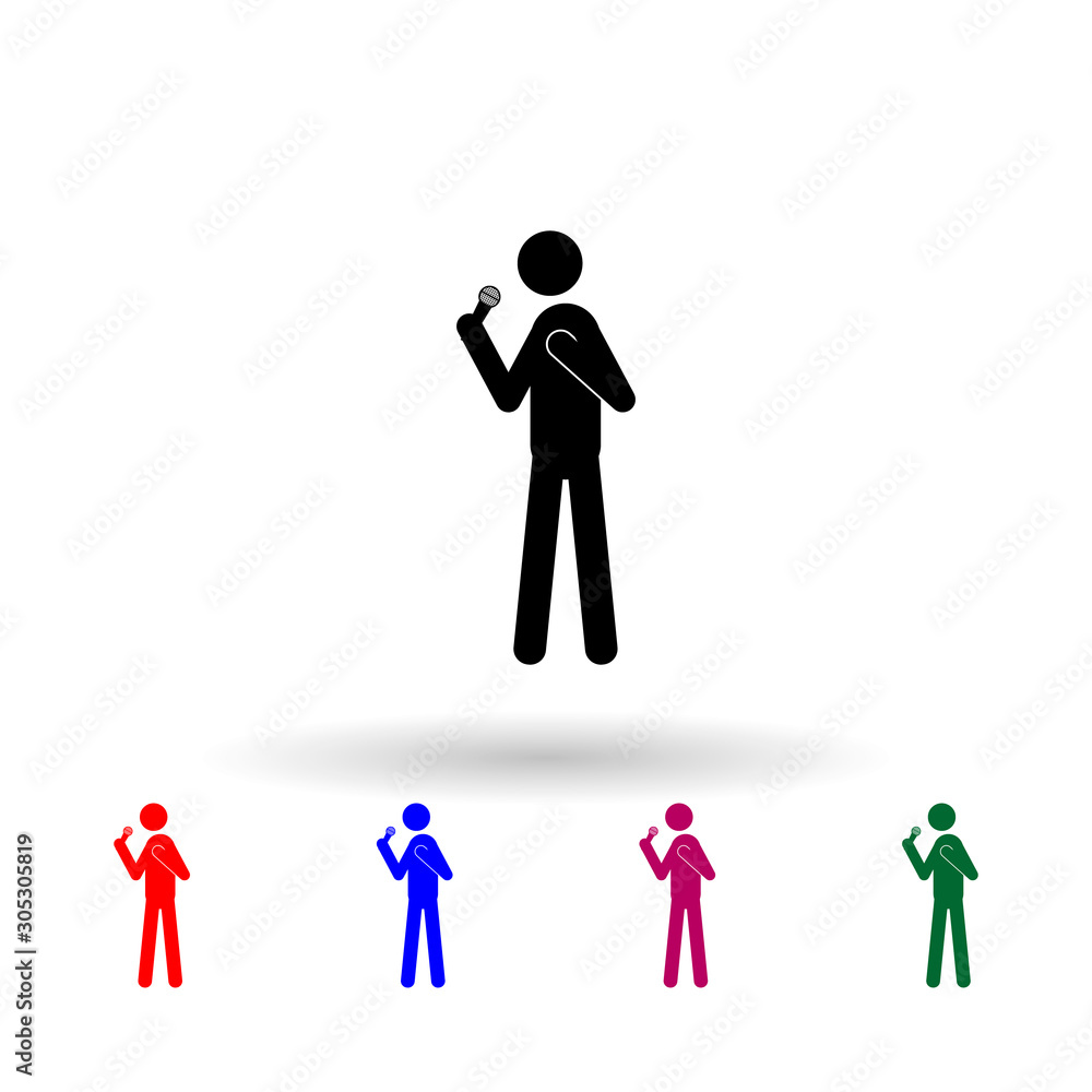 Poster singer with microphone multi color icon. simple glyph, flat vector of music icons for ui and ux, web