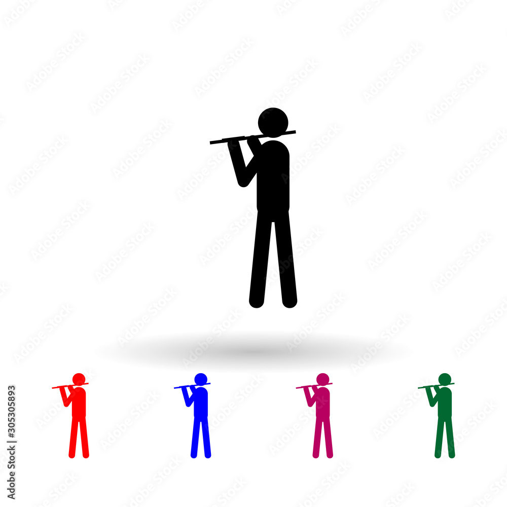 Poster flute player multi color icon. simple glyph, flat vector of music icons for ui and ux, website or mo