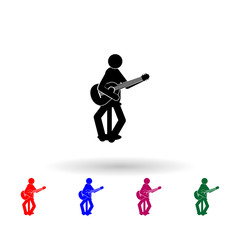 Music man sitting on the chair with guitar multi color icon. Simple glyph, flat vector of music icons for ui and ux, website or mobile application