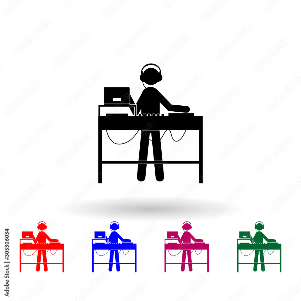 Poster dj multi color icon. simple glyph, flat vector of music icons for ui and ux, website or mobile appli