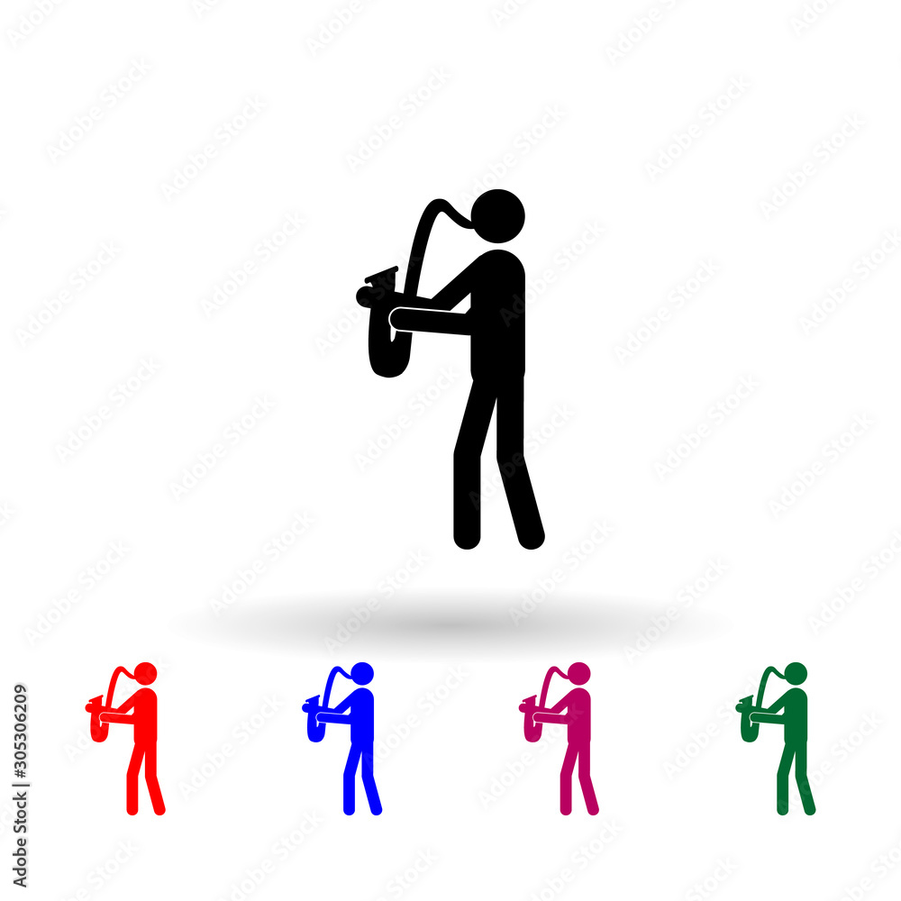 Poster saxophone player multi color icon. simple glyph, flat vector of music icons for ui and ux, website o