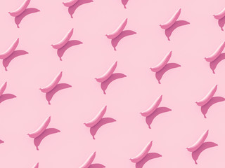 Simple background of bananas over pink background. 3D Render