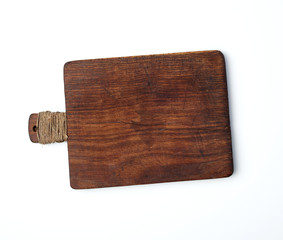 very old empty wooden rectangular cutting board, top view