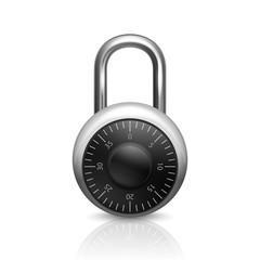 Vector 3d Realistic Closed Metal Steel Chrome Silver Padlock with Reflection Icon Closeup Isolated on White Background. Design Template of Lock, Protection Privacy Concept, Web and Mobile Apps, Logo
