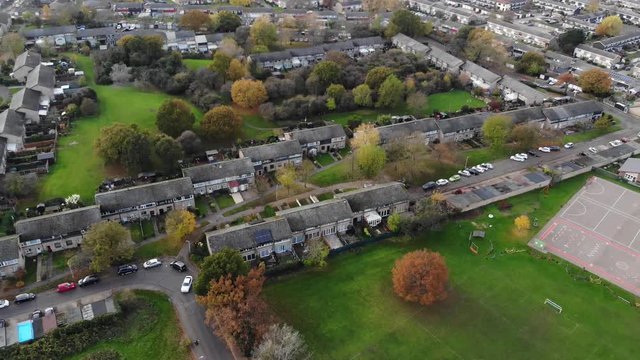 Aerial view of Rise Park in Basildon at sunset on a autumn day