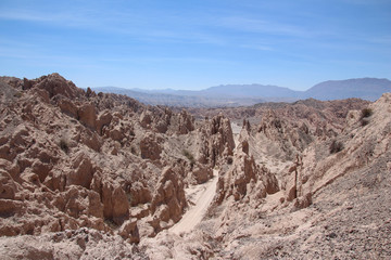 Aerial view of La Quebrada de las Flechas, and its rocky peaks, Argentina