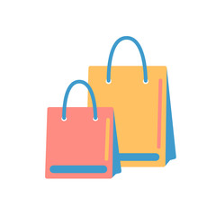 Two shopping bags color icon in flat style isolated on white background. vector Simple shop cart symbol. purchases in web store design element. colorful carry on market object