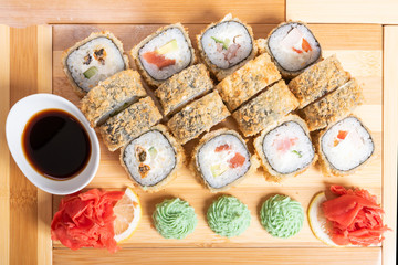 Set of baked rolls with various fillings.