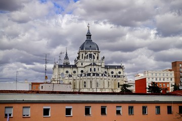 Beautiful view of the Almudena Cathedral in Madrid