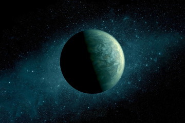 Fototapeta premium Green exoplanet in deep space. Elements of this image furnished by NASA