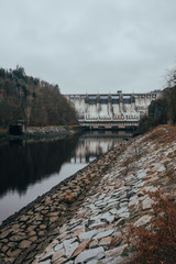 Slapy Reservoir is dam on the Vltava river in the Czech Republic, near to village Slapy. It has a hydroeletrics power station included.