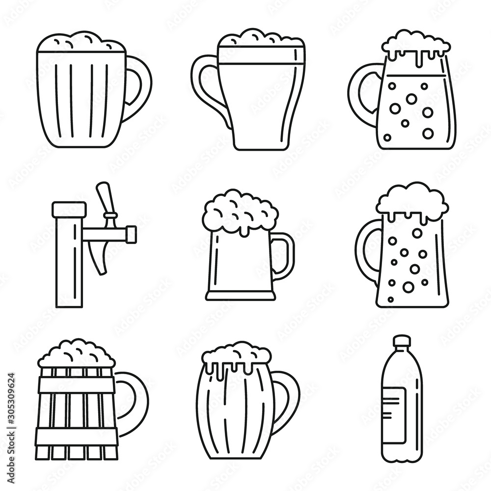 Poster fresh kvass icons set. outline set of fresh kvass vector icons for web design isolated on white back