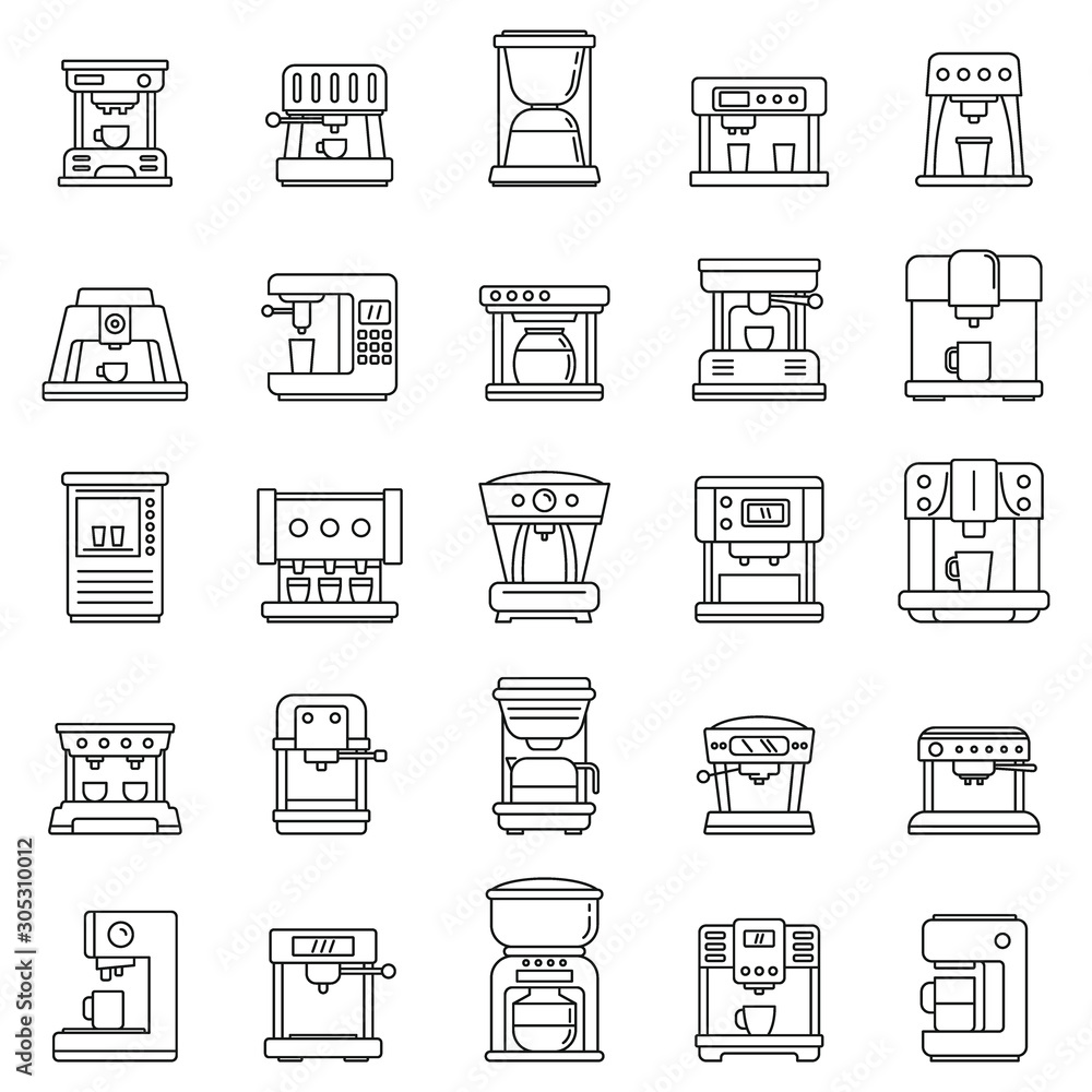 Poster automatic coffee machine icons set. outline set of automatic coffee machine vector icons for web des