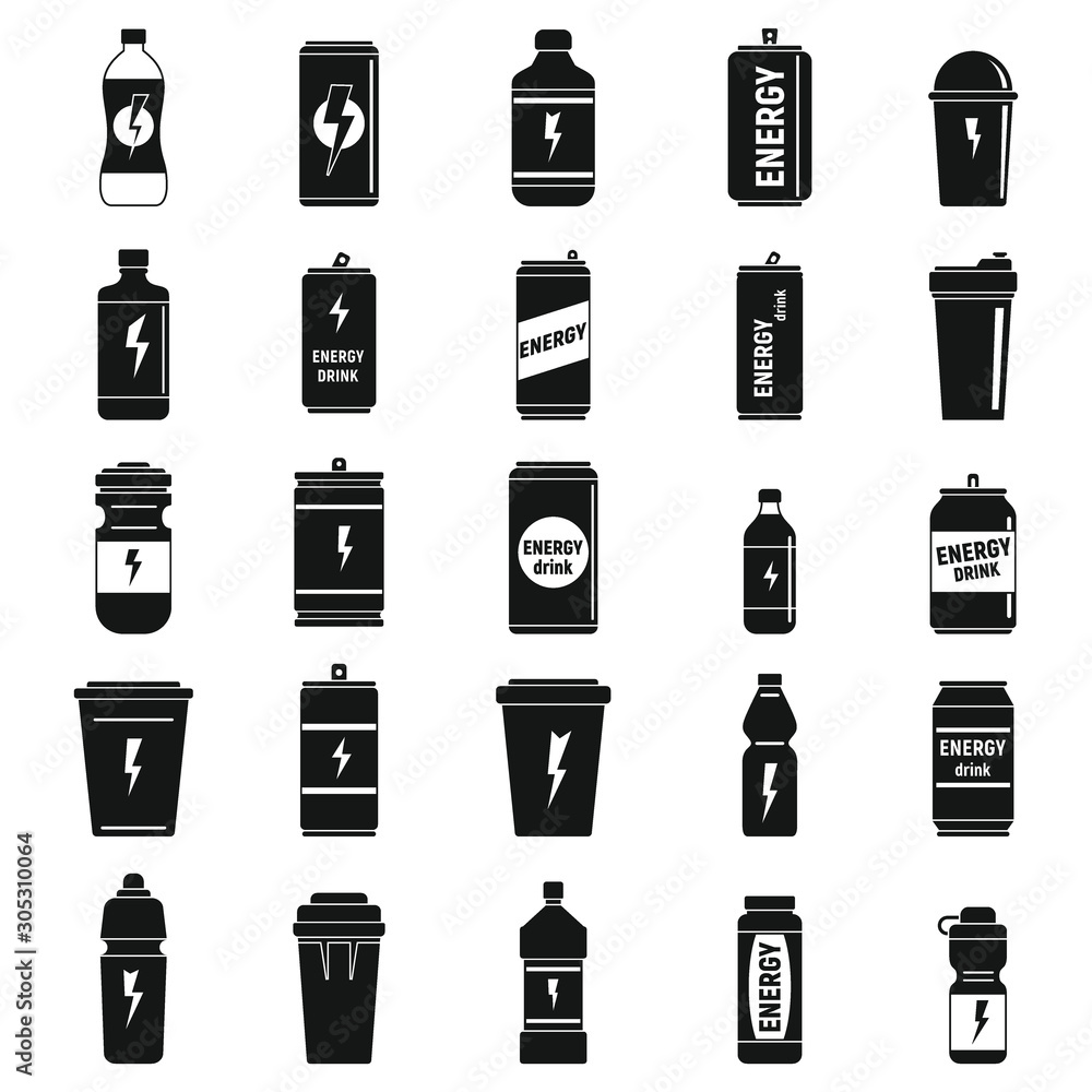 Wall mural energetic drink bootle icons set. simple set of energetic drink bootle vector icons for web design o