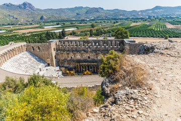 Aspendos or Aspendus, an ancient Greco-Roman city in Antalya province of Turkey. The theatre hosts the annual Aspendos International Opera and Ballet Festival 